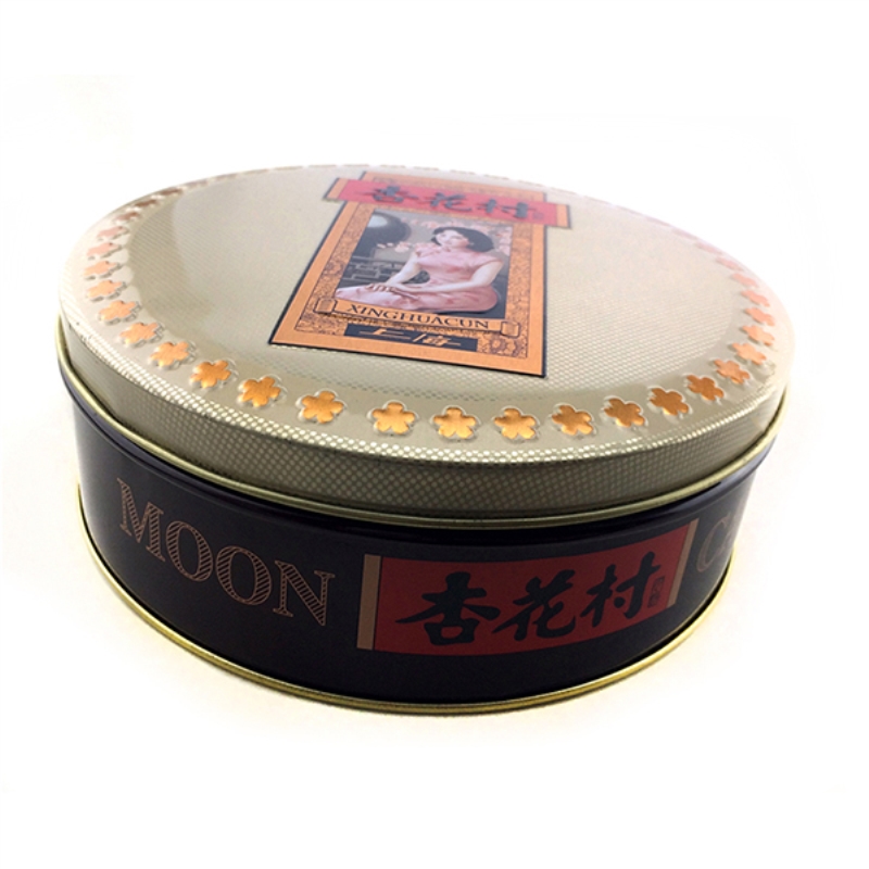 Tradizionale scatola di latta torte mooncake rotonde