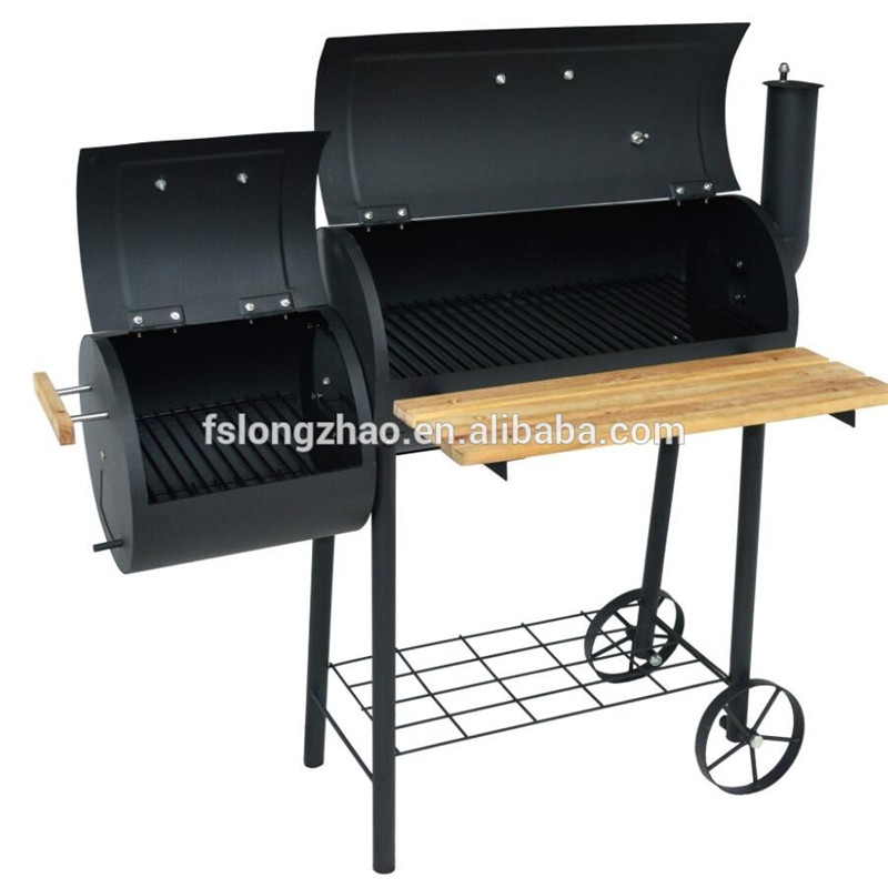 alta qualità due / double / twin barile barbecue con camino fumatore e legno tabella