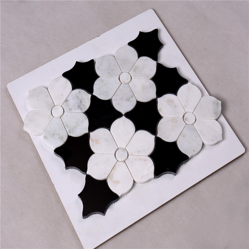 hsc62 splendido bianco e nero di piastrelle di marmo del pavimento di piastrelle del bagno con fiore e muro mattonella