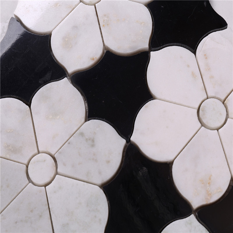 hsc62 splendido bianco e nero di piastrelle di marmo del pavimento di piastrelle del bagno con fiore e muro mattonella