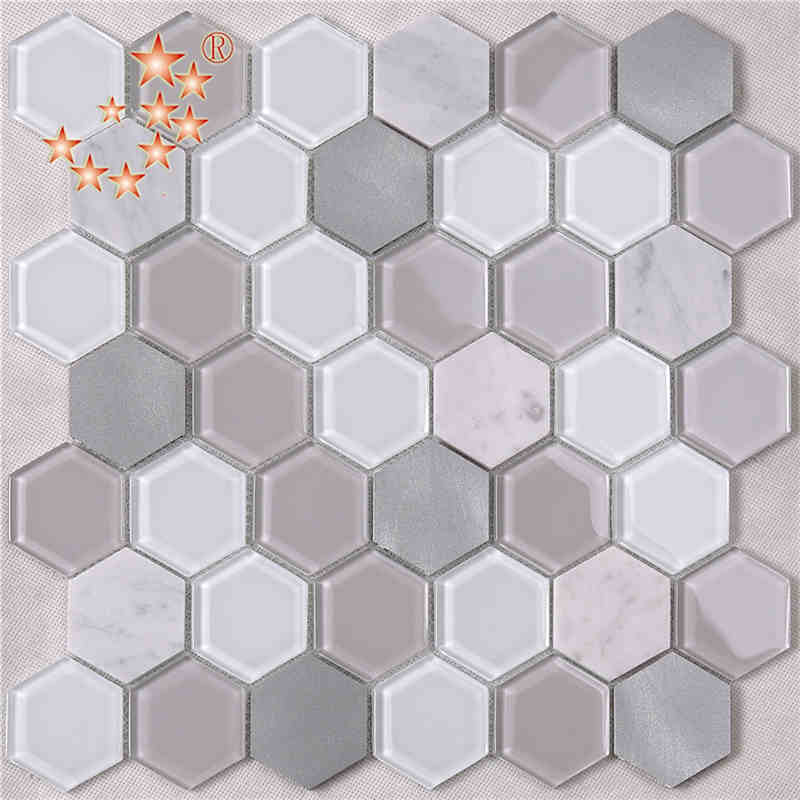 ultimo progetto cucina e bagno di decorazione d'interni waterjet esagono metal vetro mescolato pavimento di marmo tessera al mosaico