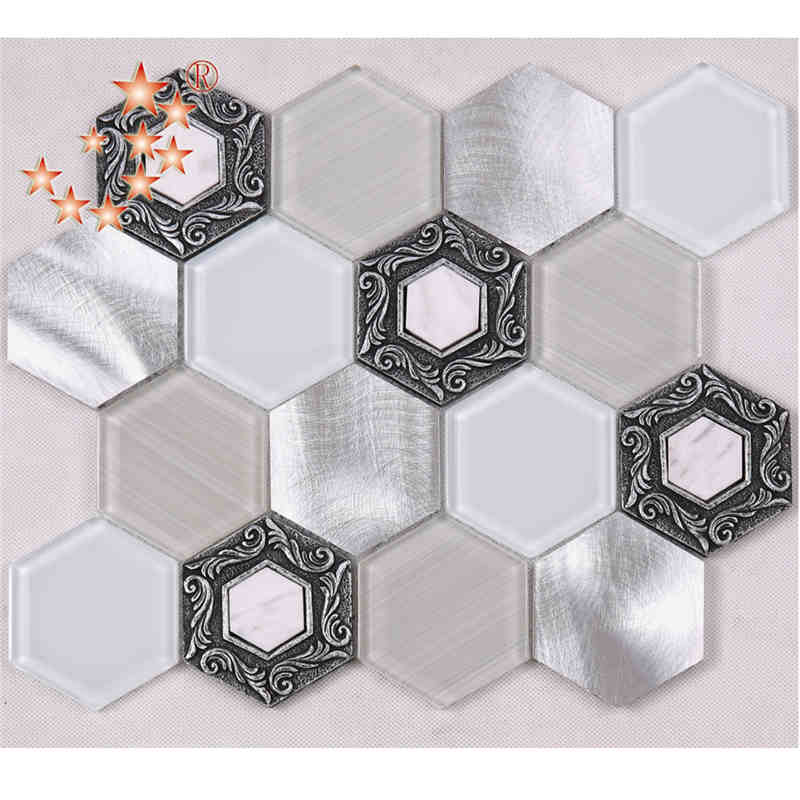 premio piastrelle decorative spazzolato lega hexagon vetro mosaico ristorante decorazione muro bianco