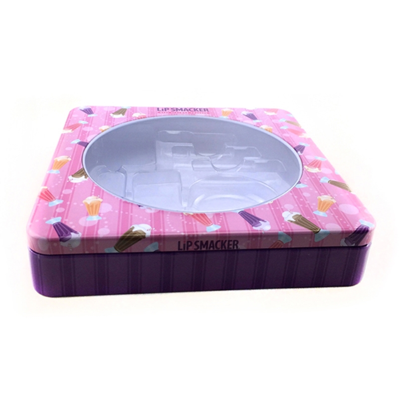 Piccola scatola di latta cosmetica quadrata per lucidalabbra con finestra in PVC