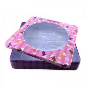 Piccola scatola di latta cosmetica quadrata per lucidalabbra con finestra in PVC