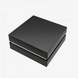 Scatole regalo di imballaggio di cartone nero riciclato design personalizzato con nastro