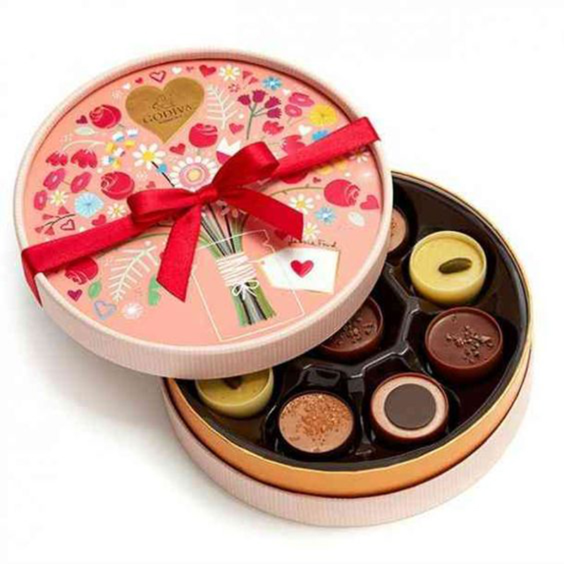 Caramella rotonda su misura del contenitore di regalo del cioccolato che imballa i contenitori di carta rivestiti con stampa