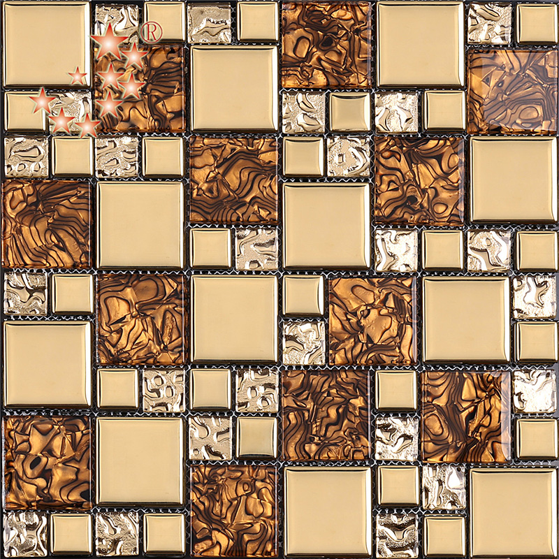 Nuovo design Foglia d'oro multiplo mosaico in vetro e pietra a motivo impermeabile