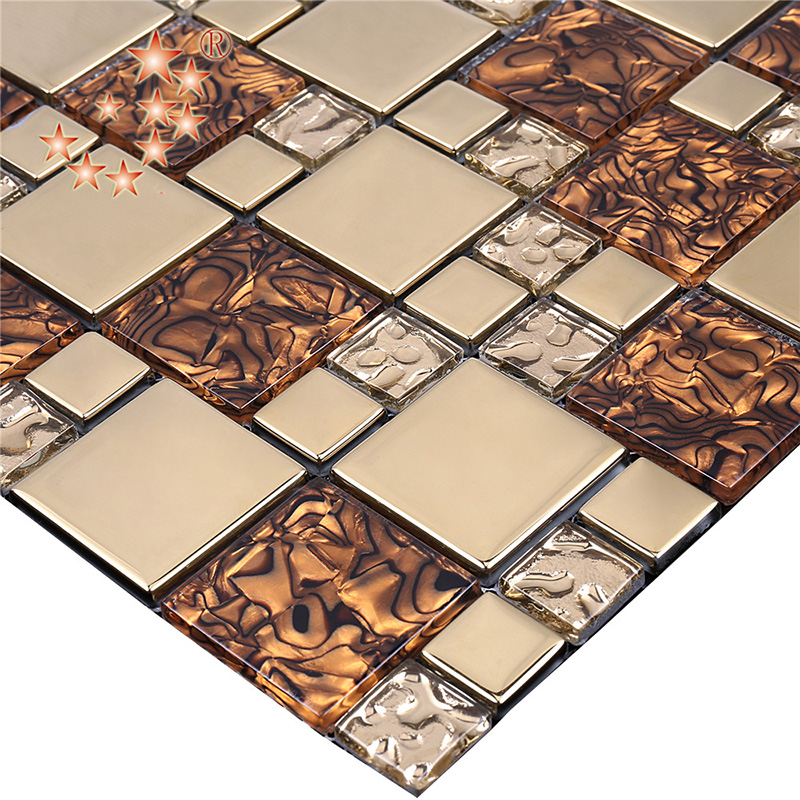Nuovo design Foglia d'oro multiplo mosaico in vetro e pietra a motivo impermeabile