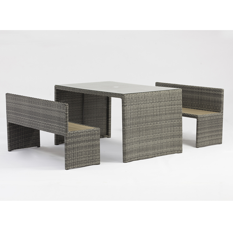 tavolo da giardino in alluminio rattan rettangolo panchina arredo da esterno con portaombrelli