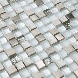 Mattonelle di mosaico del tassello di pietra miste di vetro bianco eccellente per la parete del bagno