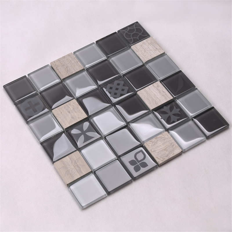 HSP08 Bagno Mosaico in vetro miscelato con mattonelle di marmo finite sabbiatura grigio scuro