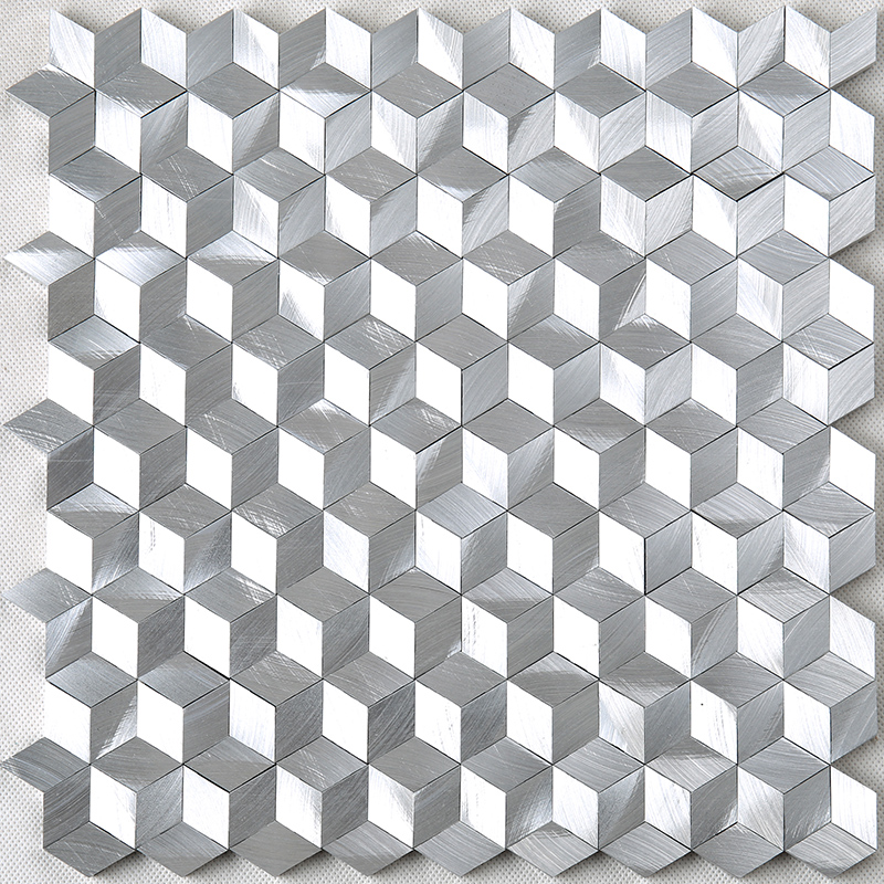 Mattonelle di mosaico di alluminio bianche di esagono di argento di forma di diamante di effetto 3D per la parete della decorazione