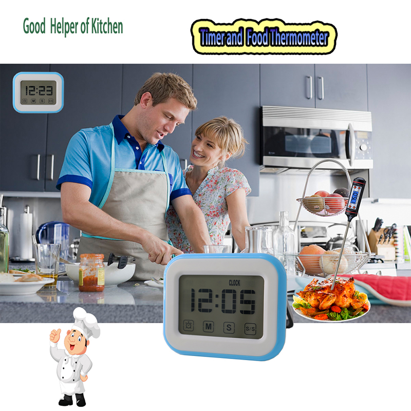 Touch Button Kitchen Timer Timer di cottura magnetica digitale 24 ore con sveglia, supporto retrattile