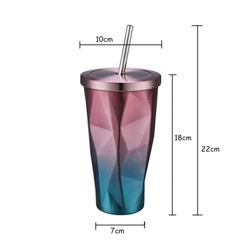 Tazza da viaggio da 16 once | Tazza in acciaio inox per tazze da caffè in acciaio inox Tazza da tè per auto in vetro con cannucce Bottiglia per bevande