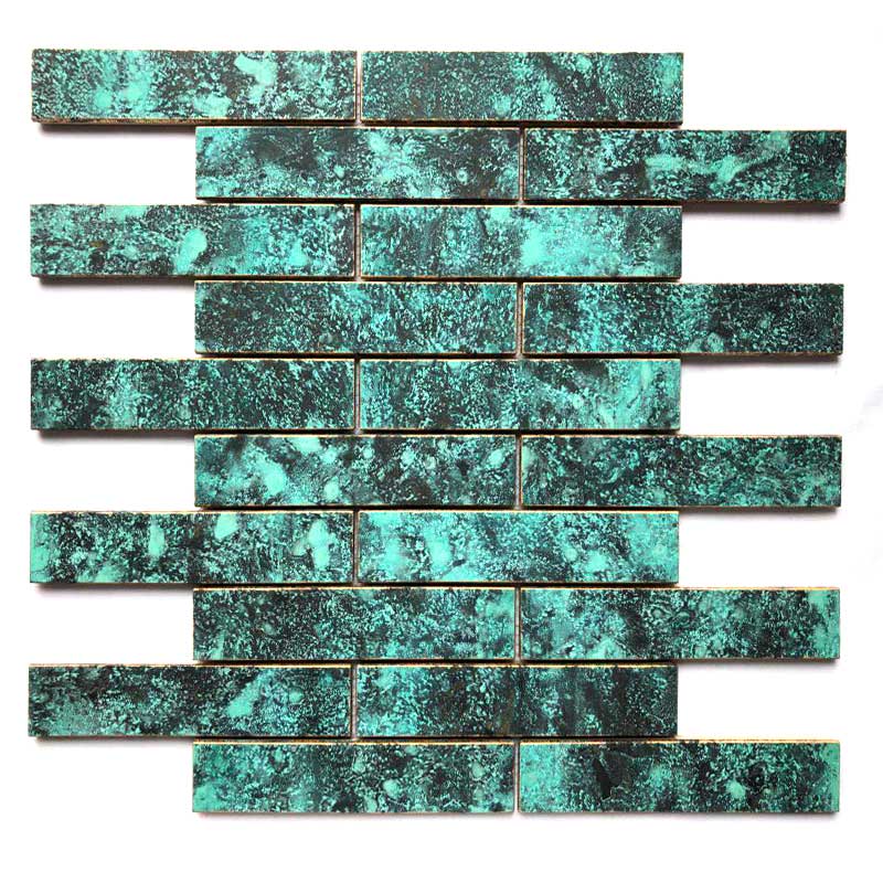 Piastrelle per mosaico in bronzo antico in ottone metallizzato a forma di ventaglio a forma di pesce