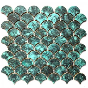 Piastrelle per mosaico in bronzo antico in ottone metallizzato a forma di ventaglio a forma di pesce