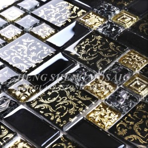 HDT02 Arabesque New Design Linea d'oro Laminato Black Glass Art Flower Mosaic Pattern Piastrelle per cucina Backsplash Wall