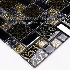 HDT02 Arabesque New Design Linea d'oro Laminato Black Glass Art Flower Mosaic Pattern Piastrelle per cucina Backsplash Wall
