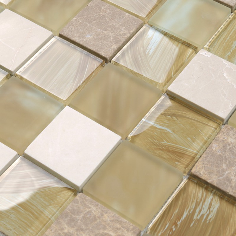 Mattonelle di mosaico di pietra di marmo misto di vetro opaco decorativo della parete della cucina di YMS20