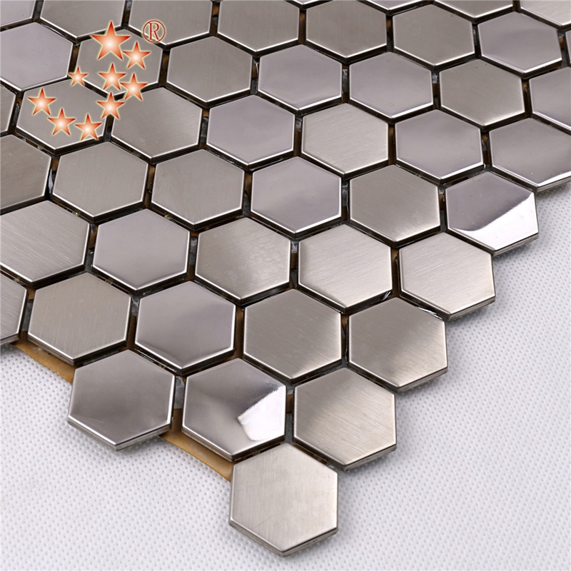 sa16 premio alta qualità esagono di acciaio inossidabile mosaico cucina storto piastrelle metallo