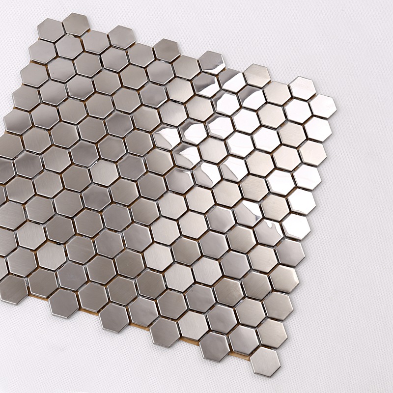 sa16 premio alta qualità esagono di acciaio inossidabile mosaico cucina storto piastrelle metallo