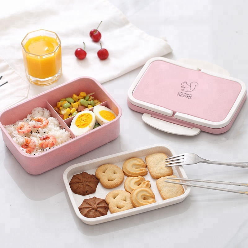 Pila di grano BPA gratis eco-friendly e box per bambini in bento PP a 3 compartimenti