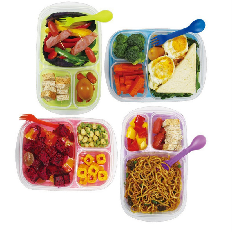 Portable Easy School / Office 3 Scomparto Bento Lunch Box Pasto Prep Food Contenitori