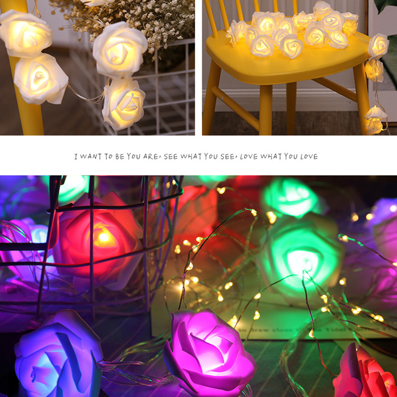 10 / 20LEDs LED a batteria Rose Flower String Lights Christmas Fairy Light Decorazione di festa di nozze di San Valentino