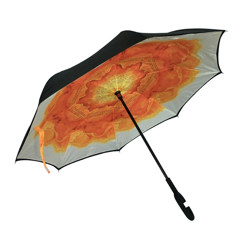 Opposto infrangibile rovesciato aperto e posteriore chiuso pioggia auto retromarcia ombrello pieghevole