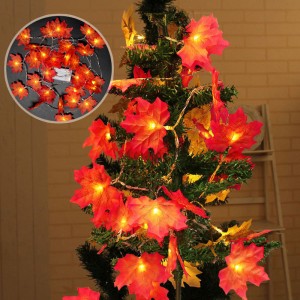 3M Thanksgiving Harvest Maple Leaves Lighted Fall Garland 30 LED String Lights