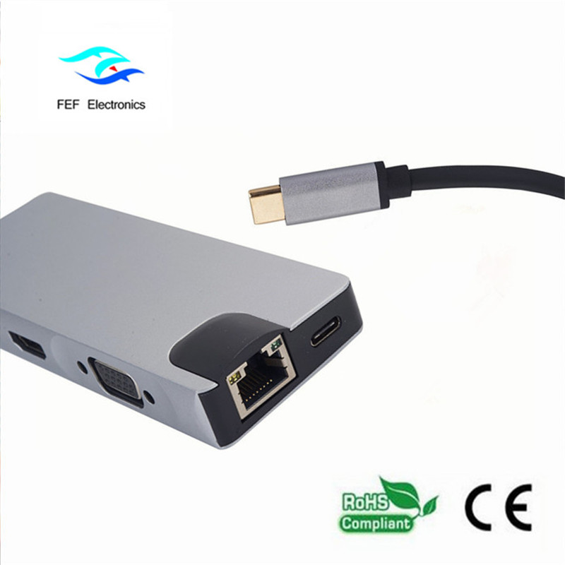 Tipo USB c / HDMI femmina + VGA femmina + 2 * USB3.0 femmina + SD + TF + custodia in metallo PD