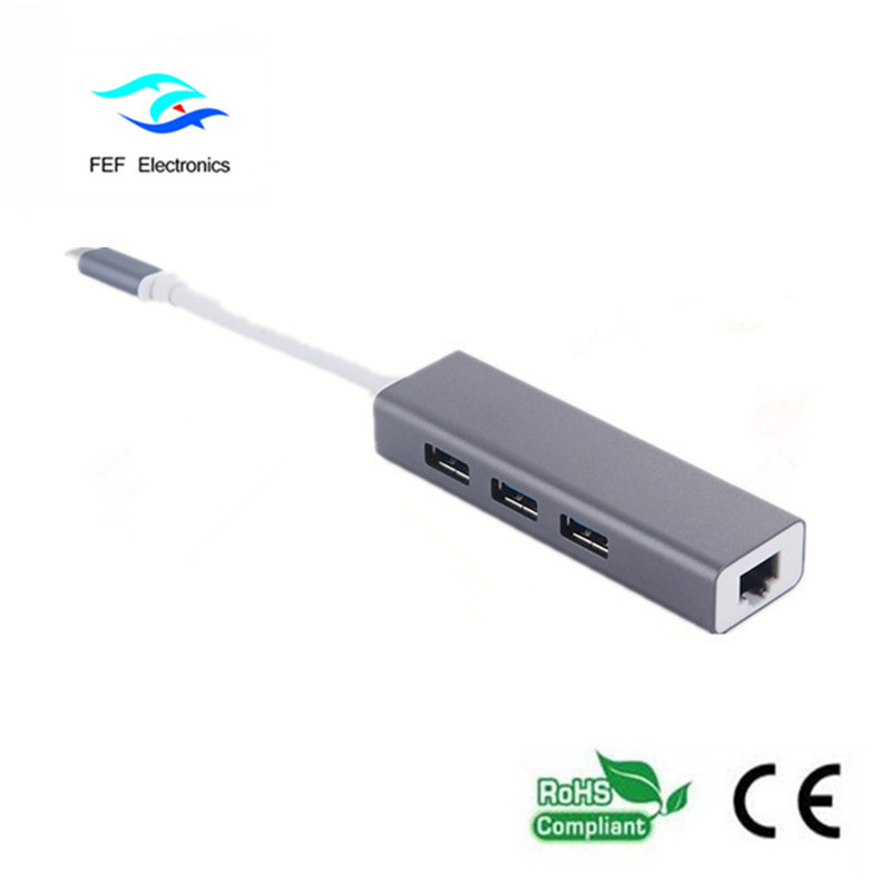USB 3.1 Tipo da femmina a Gigabit Ethernet femmina RG45 + 3 * Custodia ABS femmina USB2.0 Codice: FEF-USBIC-016