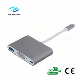 USB TYPE-C a USB3.0 femmina + VGA femmina + PD tre in un convertitore ABS shell Codice: FEF - USBIC-007