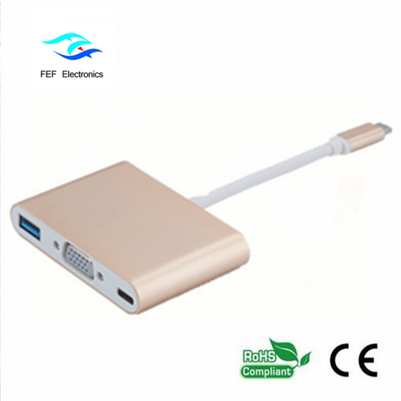 USB TYPE-C a USB3.0 femmina + VGA femmina + PD tre in un convertitore ABS shell Codice: FEF - USBIC-007