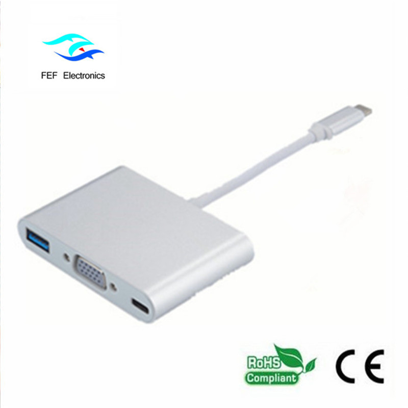 USB TYPE-C a USB3.0 femmina + VGA femmina + PD tre in un convertitore ABS shell Codice: FEF - USBIC-007