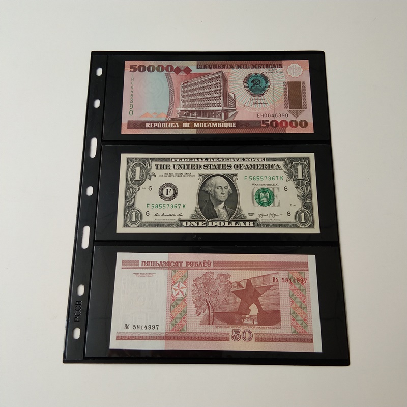 3 pagine di portafoglio di Pocket Black Currency Storage per banconote in valuta