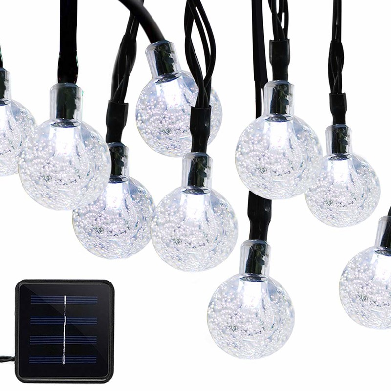 stringa di lampada solare 50 LED sfera di cristallo a bolle 7 m / 23 ft 8 modalità luci di Natale fata adatto per esterno Natale paesaggio giardino cortile famiglia vacanza percorso prato partito decorato luci bianche