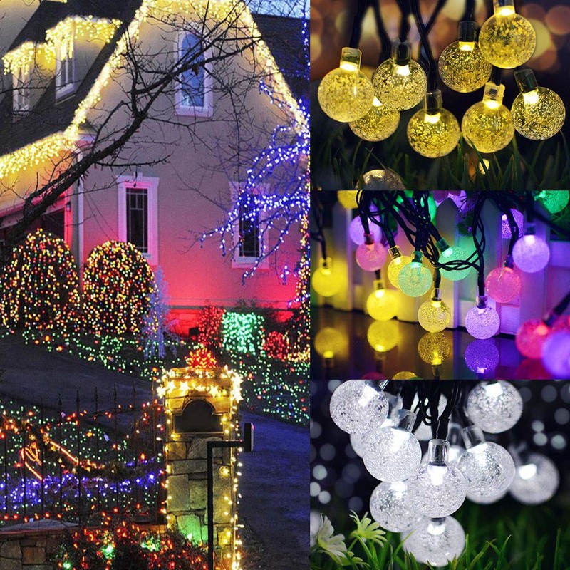 stringa di lampada solare 50 LED sfera di cristallo a bolle 7 m / 23 ft 8 modalità luci di Natale fata adatto per esterno Natale paesaggio giardino cortile famiglia vacanza percorso prato partito decorato luci bianche