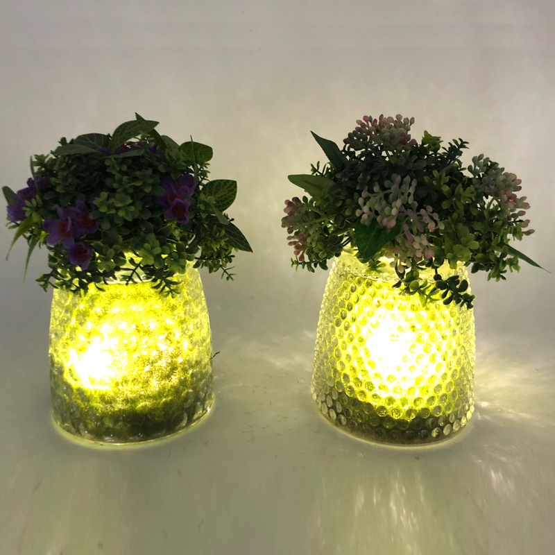 Pianta succulente artificiale decorativa da tavolo di vetro del LED con il vaso di visualizzazione del globo