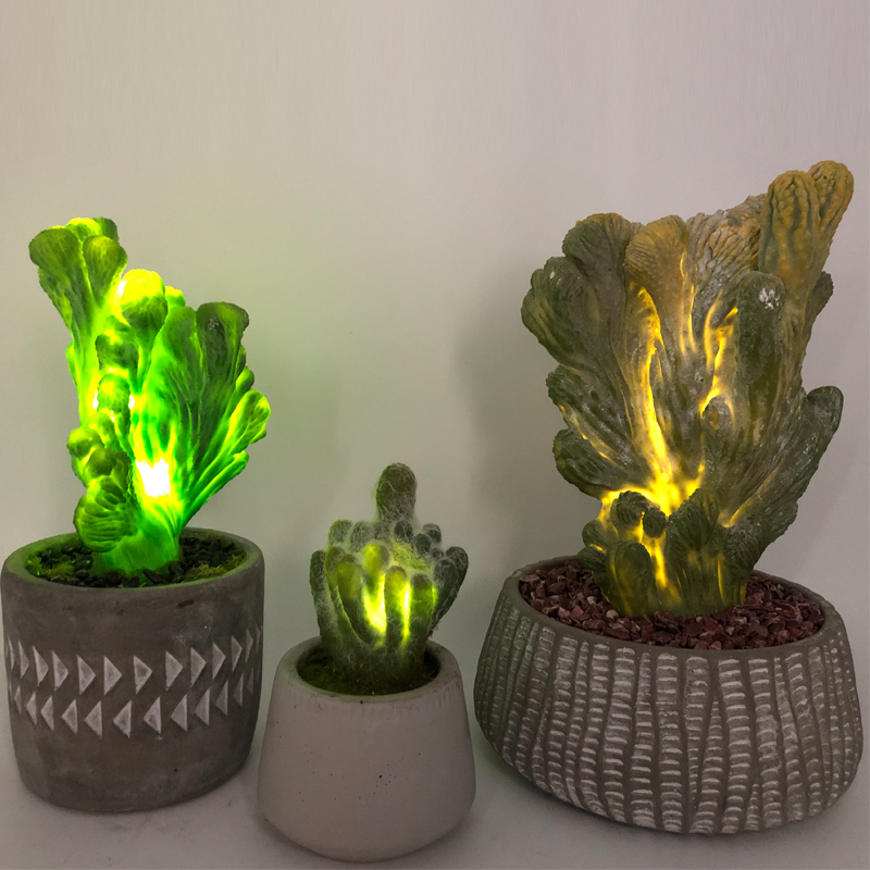 Cactus artificiale del LED nella decorazione succulente del vaso di vetro decorativo