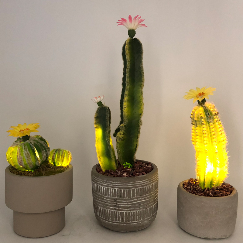 Cactus artificiale del LED nella decorazione succulente del vaso di vetro decorativo
