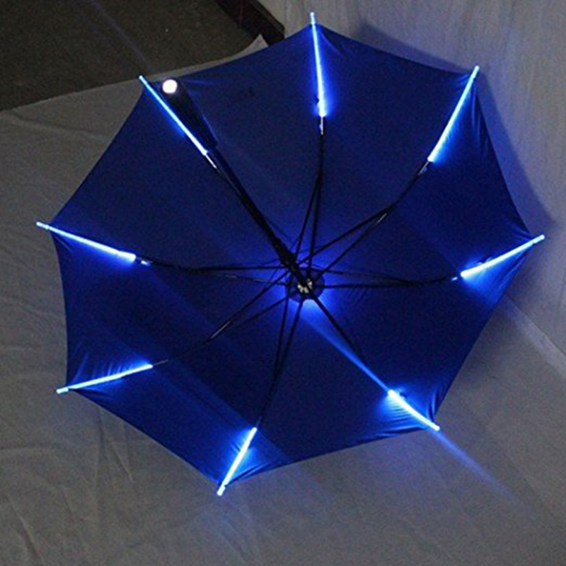 Costolette a LED con ombrello dritto e asta LED con manico in plastica Ombrello torcia
