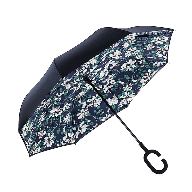 Ombrello da pioggia antivento con motivo di stampa a fiori invertito