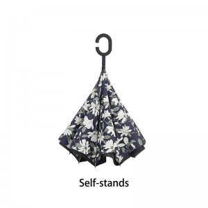 Ombrello da pioggia antivento con motivo di stampa a fiori invertito