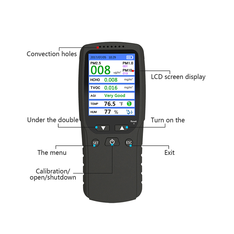 Dienmern new Hot PM2.5 Rilevatore misuratore di qualità dell'aria Monitor Misuratore RicaricabileDM-106A Decodificatore d'aria nero