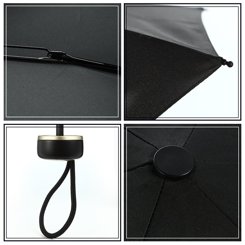 Manico in plastica con tessuto in tessuto di seta nera maniglia manuale aperta 5 volte ombrello mini tasca