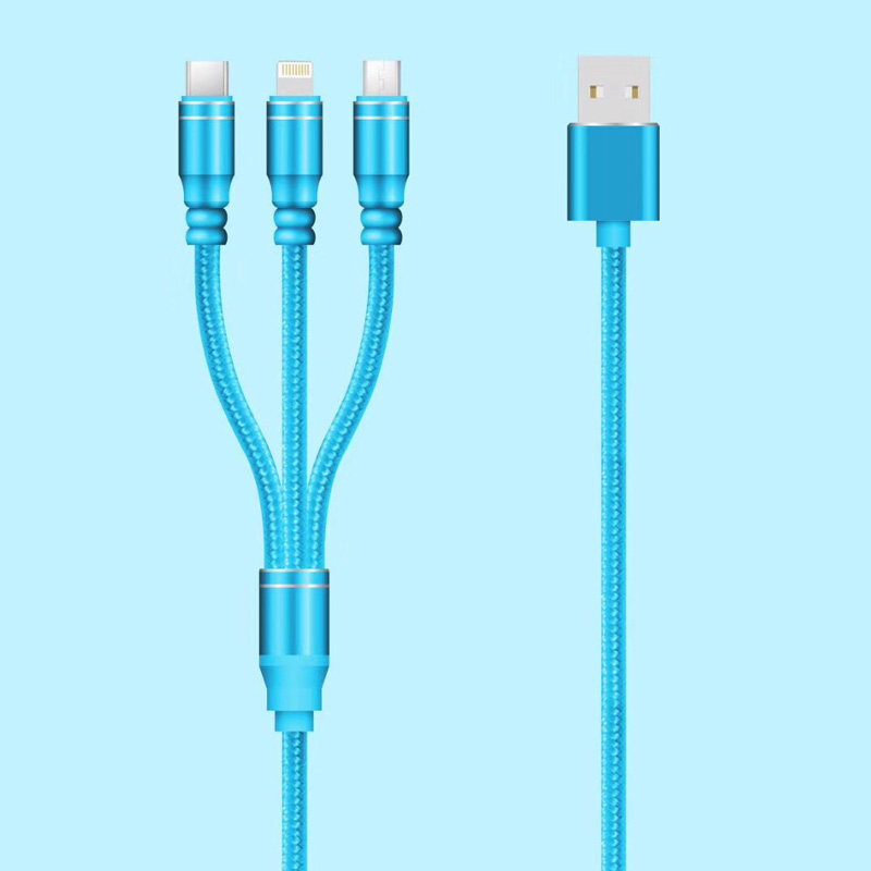 Cavo intrecciato 3 IN 1 Ricarica Custodia rotonda in alluminio Cavo dati USB micro Micro Lightning Type C micro USB