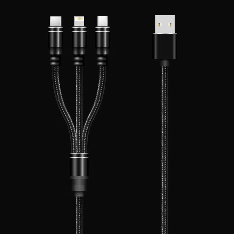 Cavo intrecciato 3 IN 1 Ricarica Custodia rotonda in alluminio Cavo dati USB micro Micro Lightning Type C micro USB