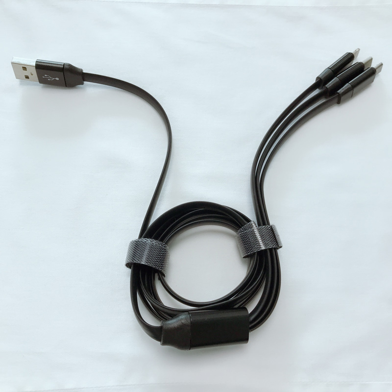 Cavo TPE 3 IN 1 Ricarica Custodia in alluminio piatta Cavo dati micro USB da USB 2.0 a microilluminazione tipo C