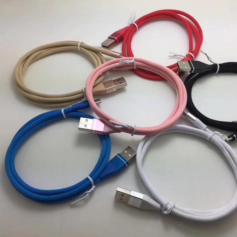 Cavo dati intrecciato colorato Carica rapida Custodia in alluminio tonda Cavo USB per micro USB, tipo C, ricarica e sincronizzazione fulmini per iPhone